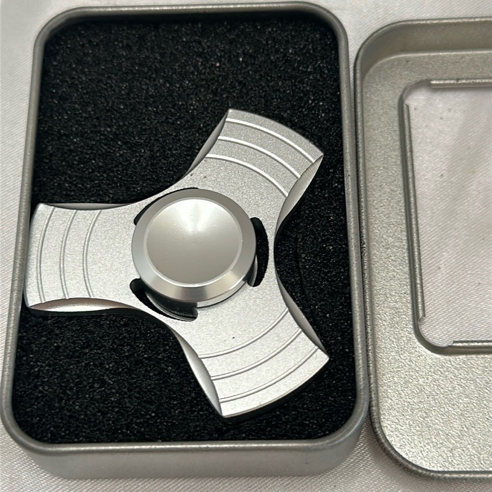 Silver Metal Fidget Spinner Precision EDC Tri-Spinner Toy with Storage Tin